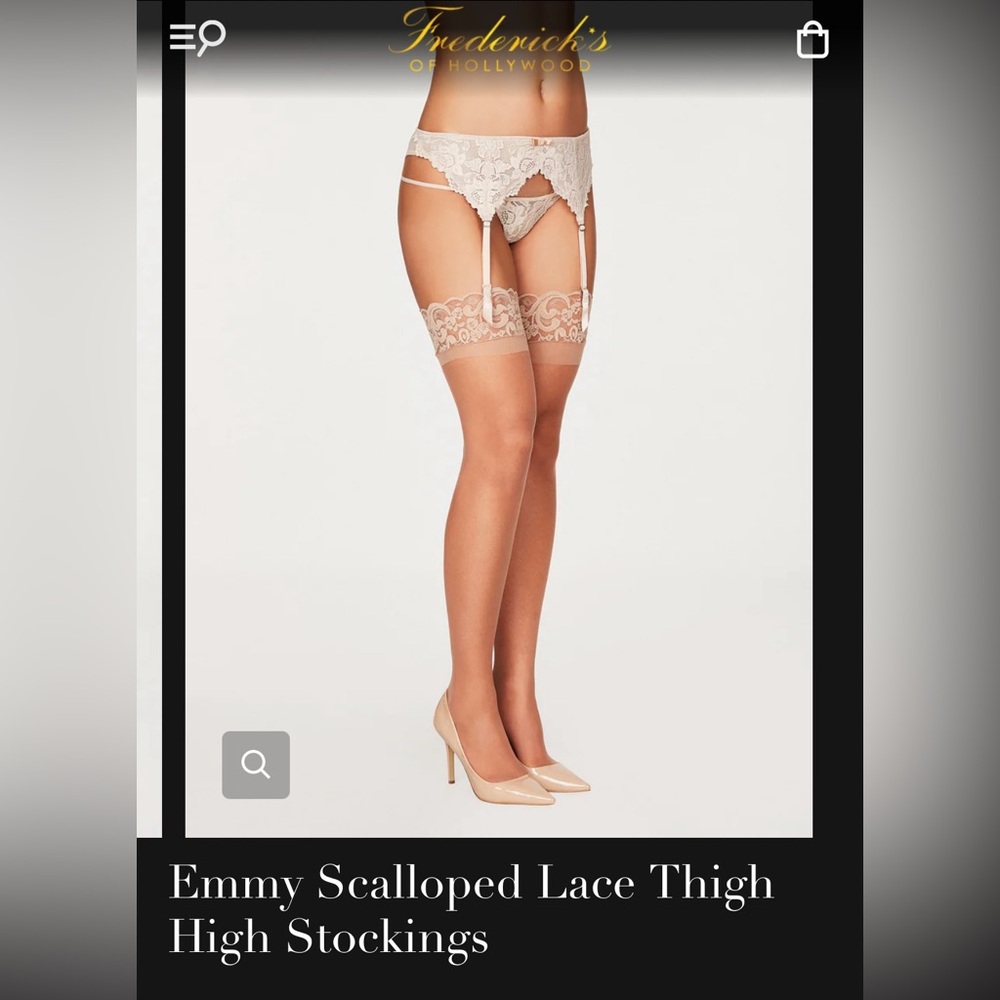 Frederick's of Hollywood Scalloped Lace Top Nude Thigh High Stockings